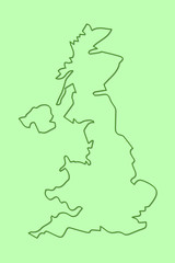 Green United Kingdom or UK map without divisions with borders on light background vector illustration