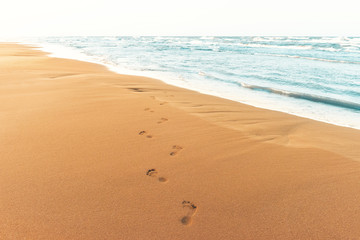 Fototapeta na wymiar Human footprints on the beach