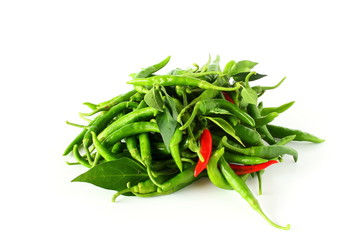 garden fresh green and red chili pepper in white background