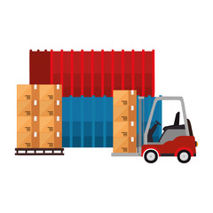 forklift vehicle with boxes and containers