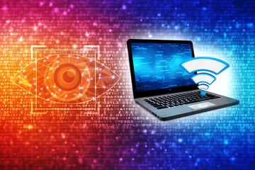 3d illustration WiFi symbol with laptop in technology background,Wifi internet technology Concept