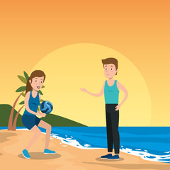couple athletes practicing sports on the beach