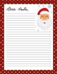 Letter to Santa printable page with Santa Claus illustration.