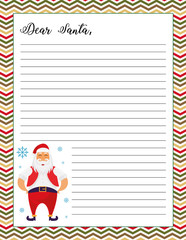 Letter to Santa printable page with Santa Claus illustration.