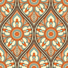 Seamless pattern with ethnic mandala ornament. Hand drawn illustration