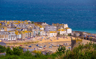 Aerial view over St Ives in Cornwall England