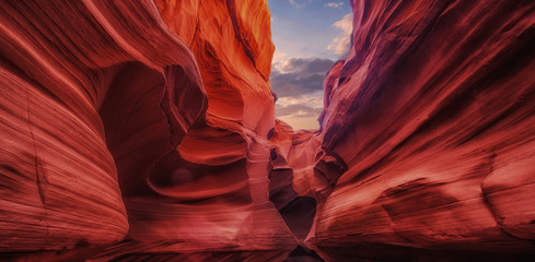 The Antelope Canyon, near Page, Arizona, USA. The Antelope Canyon is the most-visited and most-photographed slot canyon in the American Southwest. - obrazy, fototapety, plakaty