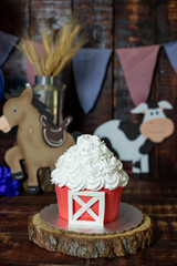 Pastel para Smash Cake Vaquero de forma de granero