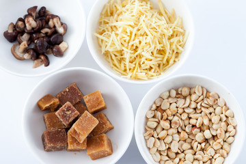 ingredient for thai food, spices with ingredients, asian food, healthy or cooking concept.