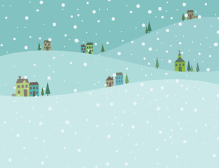 Green Winter Snow Scenery Background Vector