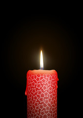Red Candle Burning in the Dark. Surface is Decorated with Starlet Texture!