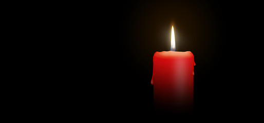 Red Candle Burning on Black Background - Isolated Realistic Candlelight Illustration