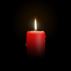 Red Candle Burning on Black Background - Isolated Realistic Candlelight Illustration