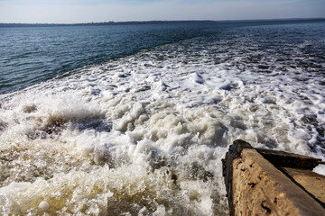 Dirty waste water from the municipal sewer openly merge into the marine estuary. Wastewater...