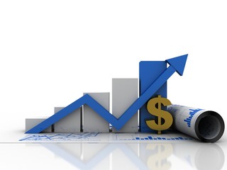 3d rendering Stock market online business concept. business Graph with dollar sign