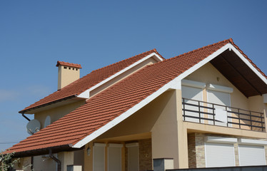 Modern house roof with large balcony