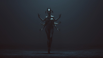 Sexy Multi-Armed Devil Woman in a foggy void 3d Illustration 3d render