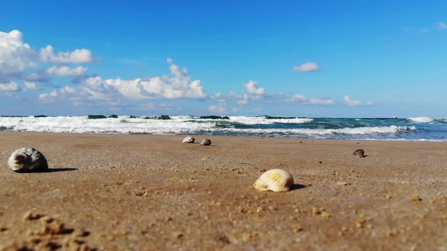 Aerial drone view of sea waves of Kilyos Beach in istanbul. 4K footage.