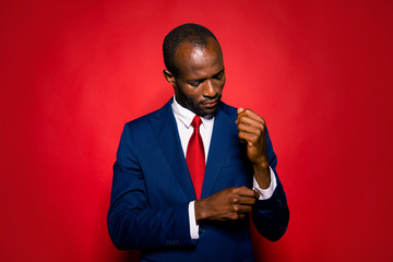 Naklejka premium Portrait of chic classy attractive nice good-looking gentleman g