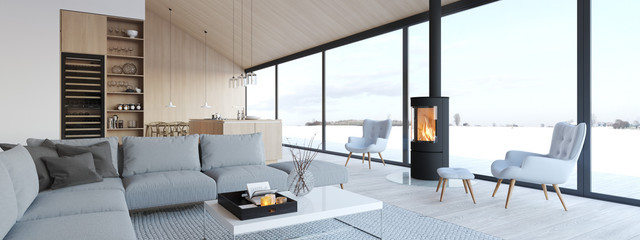 Fototapeta new modern scandinavian loft apartment. 3d rendering obraz