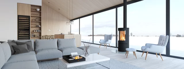 Tapeten neue moderne skandinavische loftwohnung. 3D-Rendering © 2mmedia