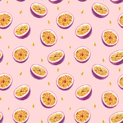 Watercolor passion fruit vector pattern