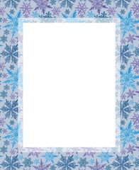 Snowflake Pattern Border on Blue Background Template. Christmas, New Year, and Winter Holidays Design for Print, Card, Invitation, Poster, Announcement, Advertisement etc.