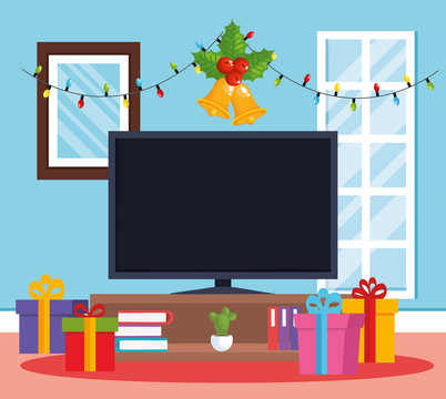 tv room with christmas decoration