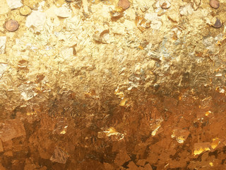 Texture of the gold leaf, Gold background, Picture from Buddha image Back