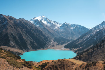 Walk in mountains over the lake