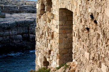 old door in stone wall at Polignano a Mare