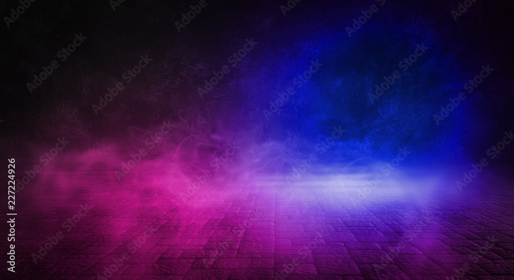 Canvas Prints background of empty room with spotlights and lights, abstract purple background with neon glow