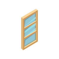 Isometric vector icon of rectangular wooden window with blue glass. Graphic element for web-site or mobile app