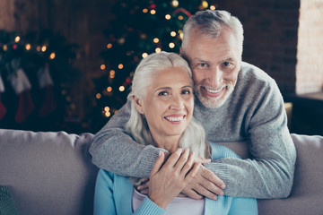 Two cheerful nice sweet adorable people married spouses wife hus