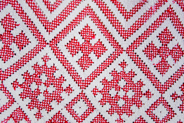 Slavic patterns, embroidery on clothing and towels. Cross-stitch.