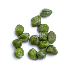 Organic capers macro. Caper on white background