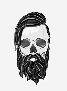 Original vector illustration, man with fashionable hairstyle. Hipster. Print on a t-shirt or sticker. Skeleton and skull.