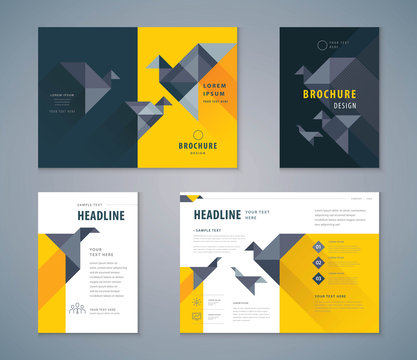 Cover Book Design Set, Paper Bird Background vector Template Brochures
