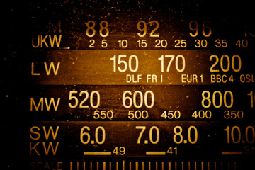 Radio scale, frequency, frequency range, tuner, spoiled film, vintage filter abstract texture...