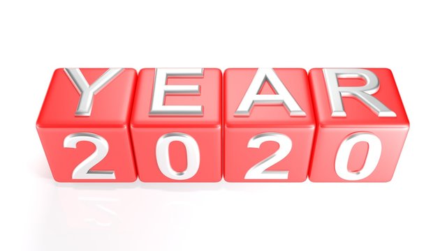 YEAR 2020 red cubes banner - 3D rendering
