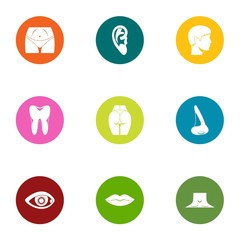 Part of the face icons set. Flat set of 9 part of the face vector icons for web isolated on white background