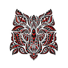 Abstract hand-drawing with elements of ornaments wolf graphic pen, boho. Vector illustration.