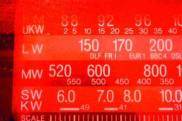Radio scale, frequency, frequency range, tuner, spoiled film, vintage filter abstract texture...