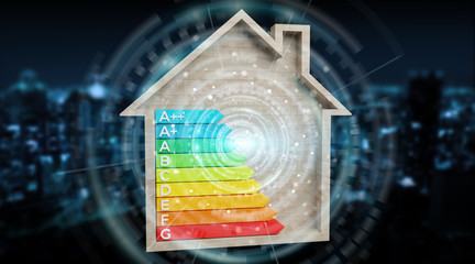 3D rendering energy rating chart in a wooden house