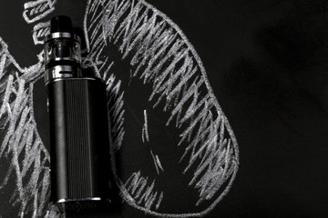 electronic cigarette and lungs, background image with place for text