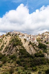 Fototapeta na wymiar View of Motta Camastra, a village in Sicily not far from Taormina, perched on the top of a hill in the valley of the Alcantara River