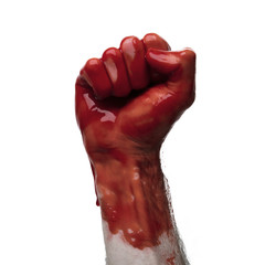 Bloody hand against a light background. halloween horror concept