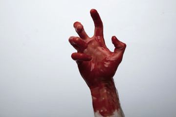 Bloody hand against a light background. halloween horror concept © ink drop
