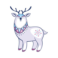 Cute reindeer in ethnic style. Christmas vector illustration isolated on a white background.