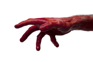 Bloody hand against a light background. halloween horror concept